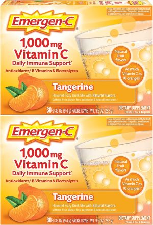 Emergen-C 1000mg Vitamin C Powder. with Antioxidants. B Vitamins and Electrolytes. Vitamin C Supplements for Immune Support. Caffeine Free Drink Mix. Tangerine Flavor - 60 Count/2 Month Supply