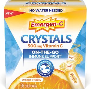 Emergen-C Crystals. On-the-Go Emergen-C Immune Support Supplement with Vitamin C. B Vitamins. Zinc and Manganese. Orange Vitality - 56 Stick Packs