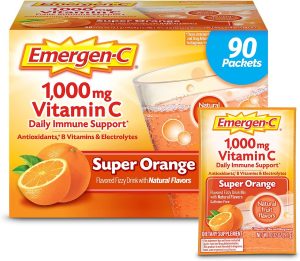 Emergen-C 1000mg Vitamin C Powder for Daily Immune Support Caffeine Free Vitamin C Supplements with Zinc and Manganese. B Vitamins and Electrolytes. Super Orange Flavor - 90 Count/3 Month Supply
